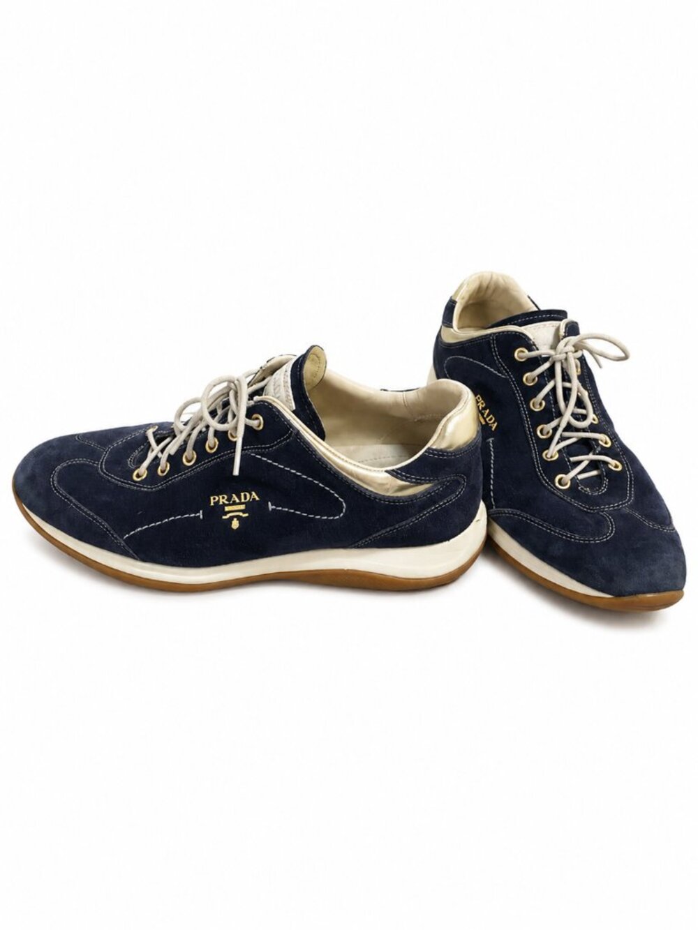 Prada Vintage Navy Suede Sneakers EU 41 US Women's 10 Men's 8 Designer Shoes - Picture 1 of 7